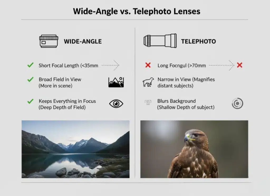 Key Differences Between Wide-Angle and Telephoto camera Lenses  in pakistan